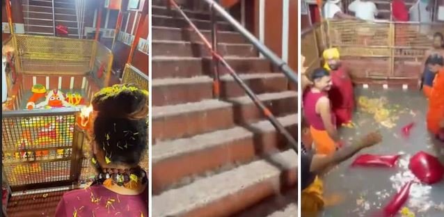 प्रयागराज में बड़े हनुमान मंदिर के गर्भगृह में पहुंचा गंगा का पानी, मां गंगा ने किया लेटे हुए हनुमानजी का जलाभिषेक